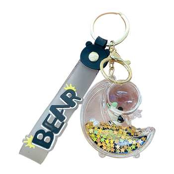 Акрилен ключодържател с панда и бутилка с пясък – карикатурен плаващ дизайн, унисекс подарък
