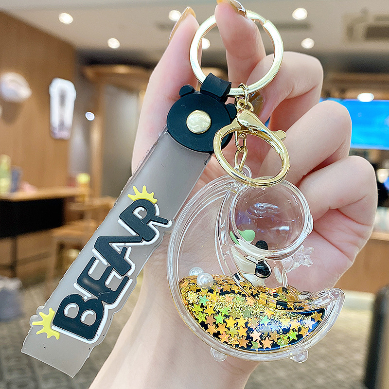 Акрилен ключодържател с панда и бутилка с пясък – карикатурен плаващ дизайн, унисекс подарък