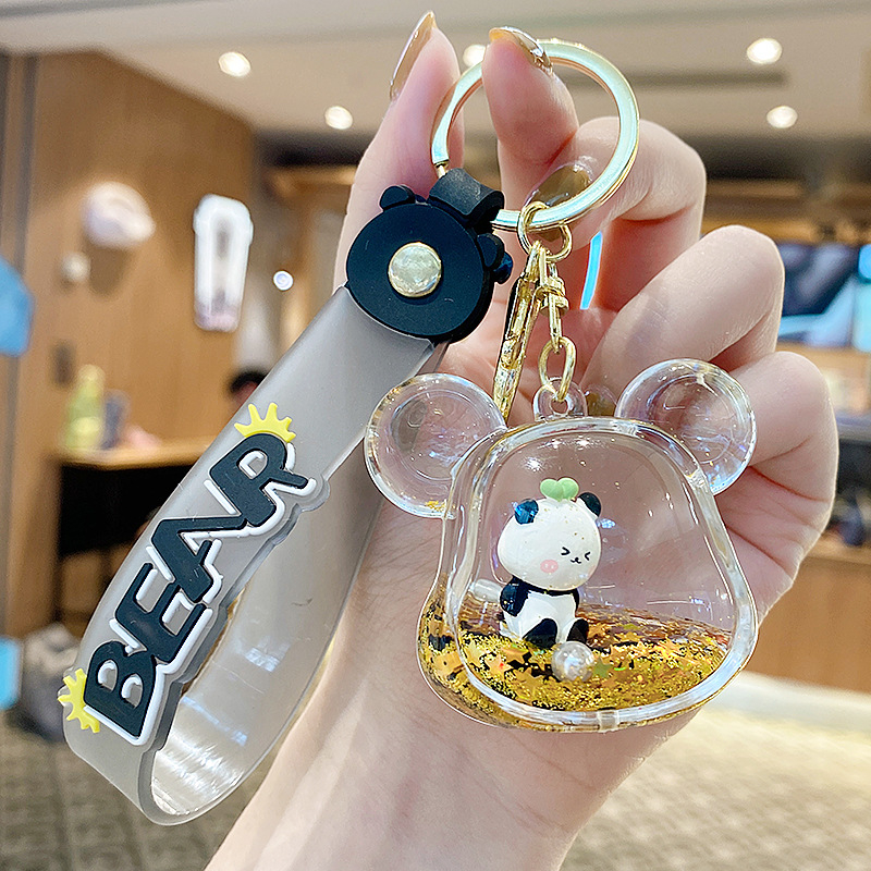 Акрилен ключодържател с панда и бутилка с пясък – карикатурен плаващ дизайн, унисекс подарък