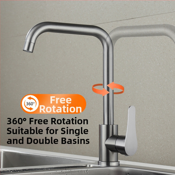 Nerūdijančio plieno virtuvės čiaupas su karštu ir šaltu vandeniu, keramikos vožtuvas, įvadas 20 mm / išvestis 20 mm, montavimas sėdėjimo tipo, modernus minimalistinis stilius