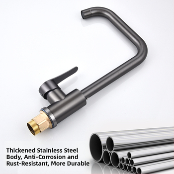 Nerūdijančio plieno virtuvės čiaupas su karštu ir šaltu vandeniu, keramikos vožtuvas, įvadas 20 mm / išvestis 20 mm, montavimas sėdėjimo tipo, modernus minimalistinis stilius