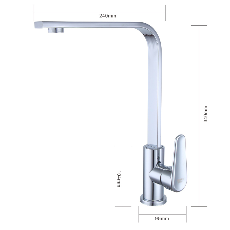 Nerūdijančio plieno virtuvės čiaupas su karštu ir šaltu vandeniu, keramikos vožtuvas, įvadas 20 mm / išvestis 20 mm, montavimas sėdėjimo tipo, modernus minimalistinis stilius