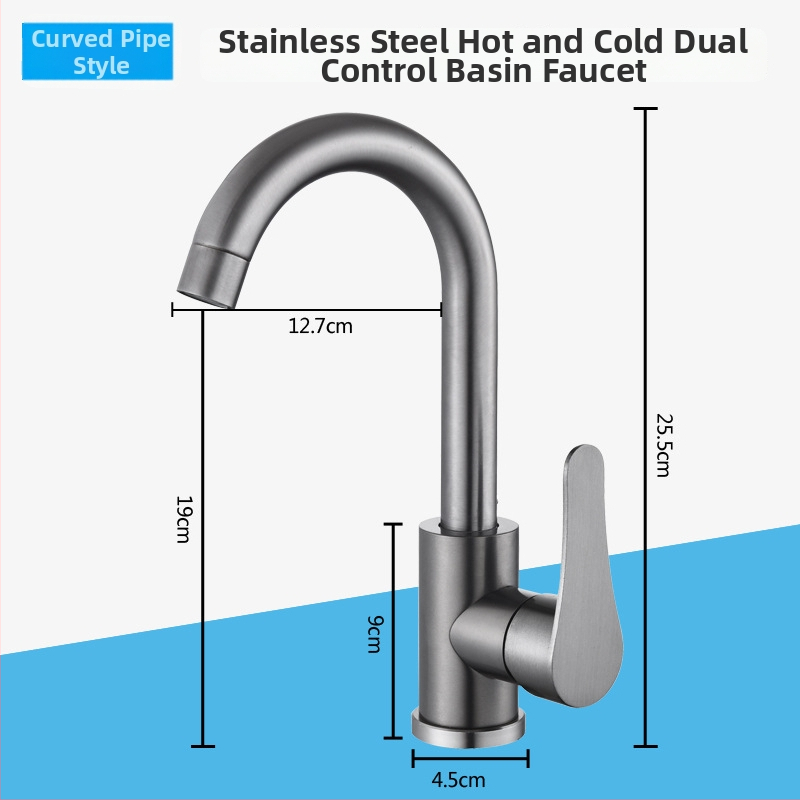 Nerūdijančio plieno virtuvės čiaupas su karštu ir šaltu vandeniu, keramikos vožtuvas, įvadas 20 mm / išvestis 20 mm, montavimas sėdėjimo tipo, modernus minimalistinis stilius