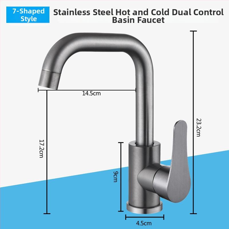 Nerūdijančio plieno virtuvės čiaupas su karštu ir šaltu vandeniu, keramikos vožtuvas, įvadas 20 mm / išvestis 20 mm, montavimas sėdėjimo tipo, modernus minimalistinis stilius