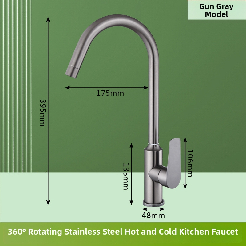 Nerūdijančio plieno virtuvės čiaupas su karštu ir šaltu vandeniu, keramikos vožtuvas, įvadas 20 mm / išvestis 20 mm, montavimas sėdėjimo tipo, modernus minimalistinis stilius