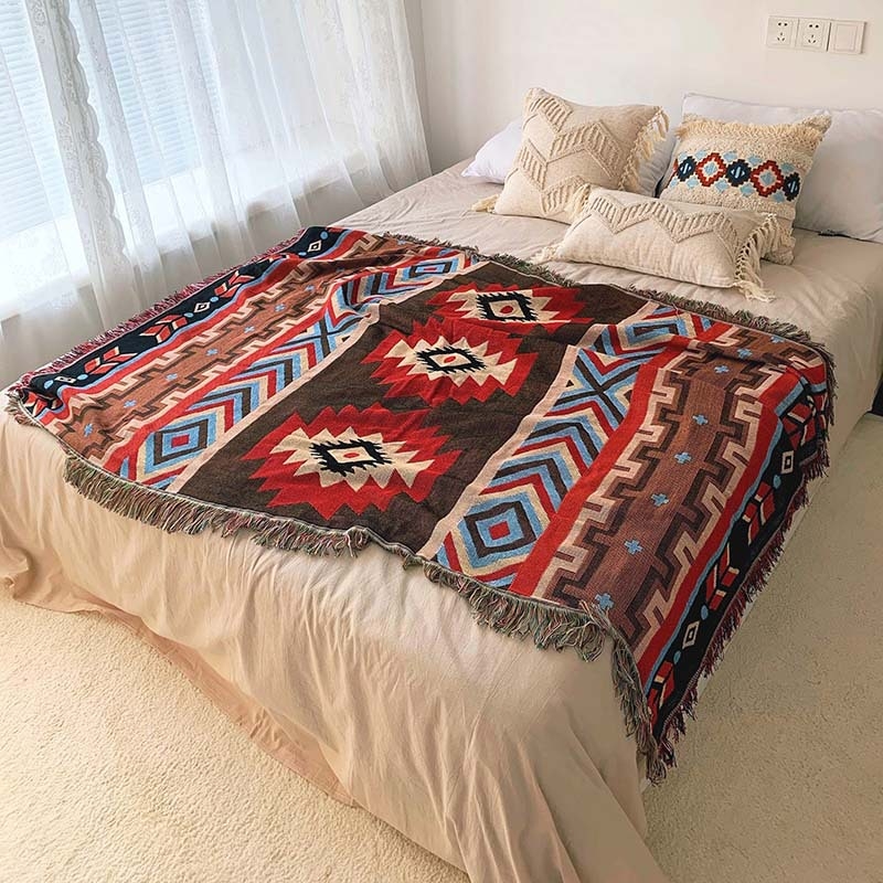 Джакард украса за нощно шкафче, бохемски етнически стил, геометричен абстрактен принт, полиестер, персонализируемо, печат на лого наличен