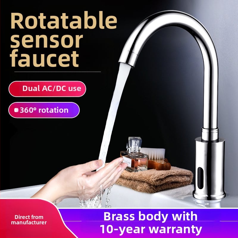 Kuhinjska slavina s indukcijskim senzorom, 2-u-1 infracrvena, vruća i hladna, Galley model, bakarna legura, G1/2 priključak, 0–80°C