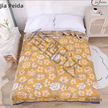 Покривка за легло - многослойна, памук, пасторален стил, флорална шарка, миеща се