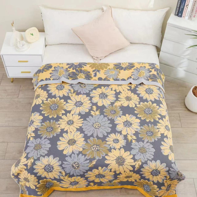 Покривка за легло - многослойна, памук, пасторален стил, флорална шарка, миеща се
