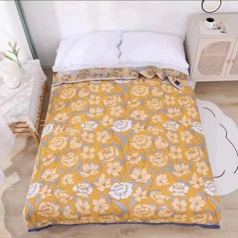 Покривка за легло - многослойна, памук, пасторален стил, флорална шарка, миеща се