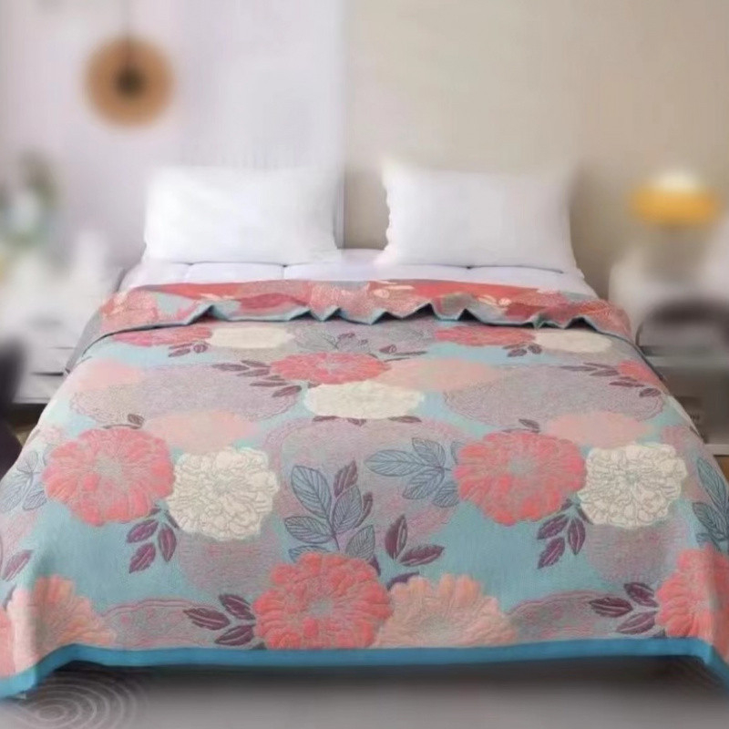 Покривка за легло - многослойна, памук, пасторален стил, флорална шарка, миеща се
