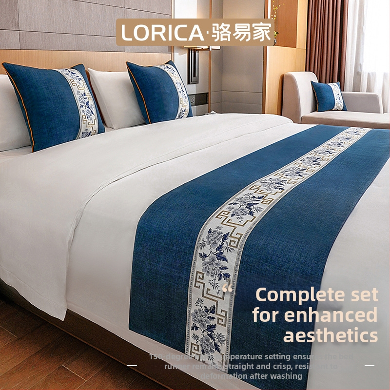 Bed Runner Luo Yijia, китайски класически стил, Doris hemp, растителен принт, печат на лого, хотелски стандарт