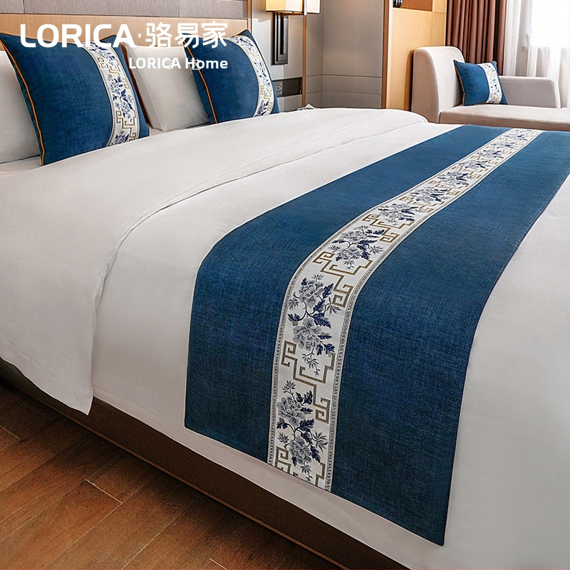 Bed Runner Luo Yijia, китайски класически стил, Doris hemp, растителен принт, печат на лого, хотелски стандарт