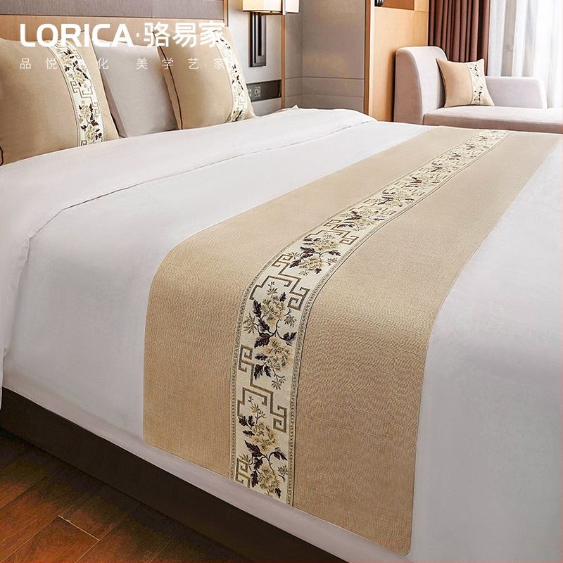 Bed Runner Luo Yijia, китайски класически стил, Doris hemp, растителен принт, печат на лого, хотелски стандарт