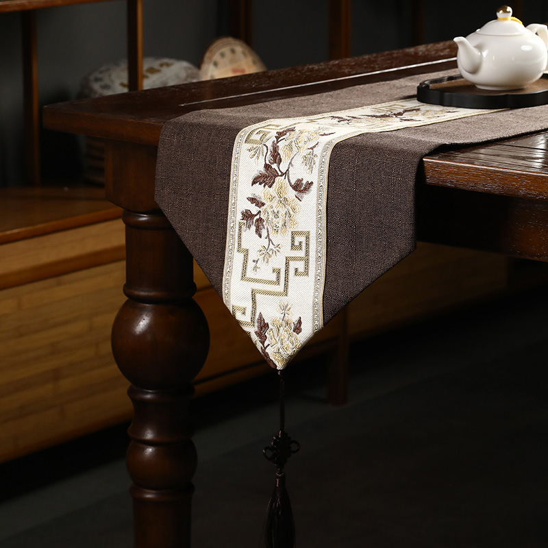 Stolni runner – Novi kineski stil, tkanina od lana i poliestera 50/50, Zen runner za čajni stol, mogućnost prilagođavanja, kod 51845649, pogodan za dnevni boravak, spavaću sobu, radnu sobu, restoran, balkon