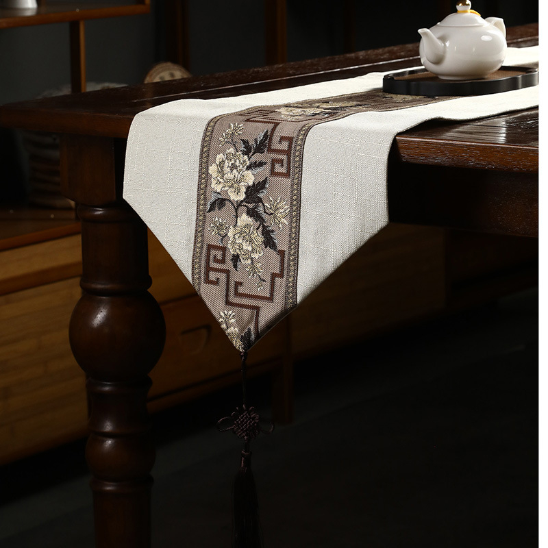 Stolni runner – Novi kineski stil, tkanina od lana i poliestera 50/50, Zen runner za čajni stol, mogućnost prilagođavanja, kod 51845649, pogodan za dnevni boravak, spavaću sobu, radnu sobu, restoran, balkon