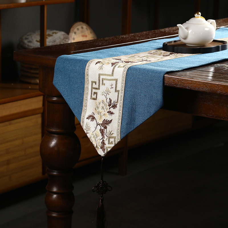 Stolni runner – Novi kineski stil, tkanina od lana i poliestera 50/50, Zen runner za čajni stol, mogućnost prilagođavanja, kod 51845649, pogodan za dnevni boravak, spavaću sobu, radnu sobu, restoran, balkon