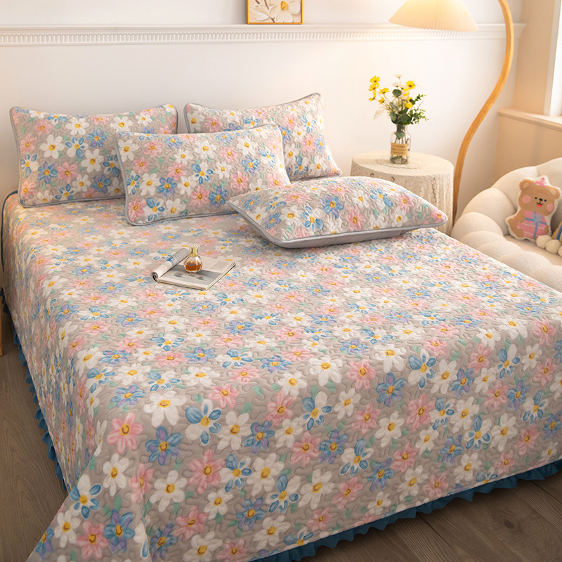 Kolmepalgaline voodipesu komplekt talveks, puuvillane, fleece vooder, taimed ja lilled muster, multikas stiil