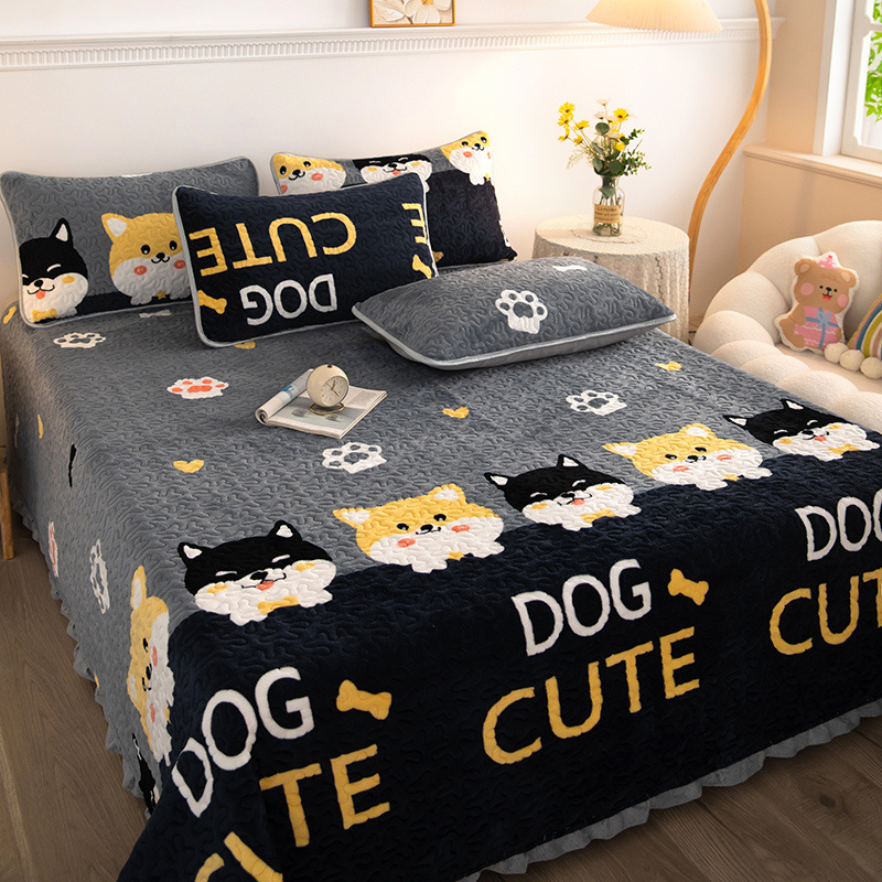 Kolmepalgaline voodipesu komplekt talveks, puuvillane, fleece vooder, taimed ja lilled muster, multikas stiil