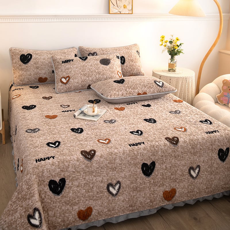 Kolmepalgaline voodipesu komplekt talveks, puuvillane, fleece vooder, taimed ja lilled muster, multikas stiil