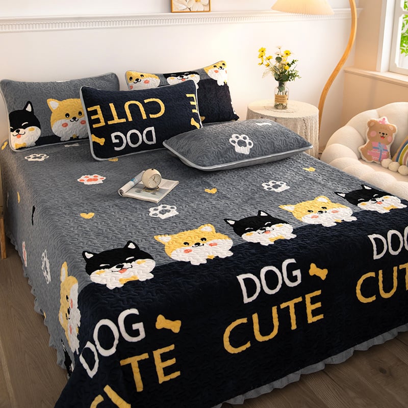 Kolmepalgaline voodipesu komplekt talveks, puuvillane, fleece vooder, taimed ja lilled muster, multikas stiil