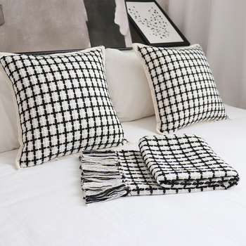 Puuvillane hotellistiili pleed geomeetrilise abstrakti mustriga, kohandatav töötlemine ja trükitud logo