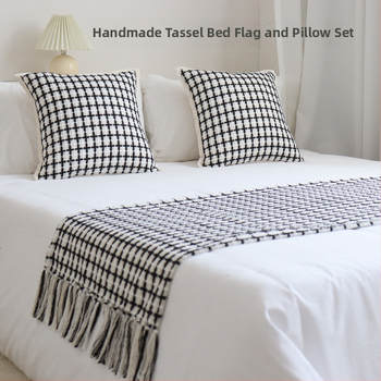 Puuvillane hotellistiili pleed geomeetrilise abstrakti mustriga, kohandatav töötlemine ja trükitud logo