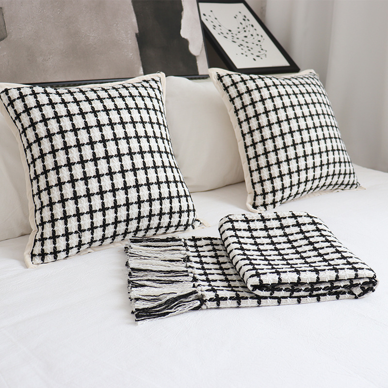 Puuvillane hotellistiili pleed geomeetrilise abstrakti mustriga, kohandatav töötlemine ja trükitud logo