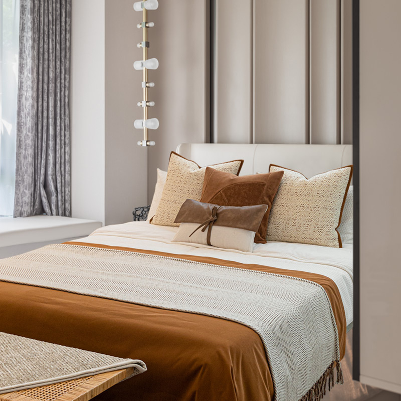 Voodi jooksja logoga – minimalistlik stiil, hotellikasutus, ühesugune muster, kohandatav