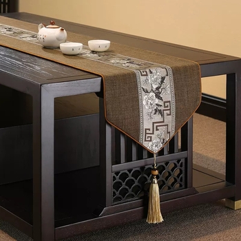 Пътека за маса в нов китайски стил от лен, 90% лен и 10% памук, модел Китайски вятър серия, подходяща за дневна, спалня, кабинет, трапезария и търговски обекти.