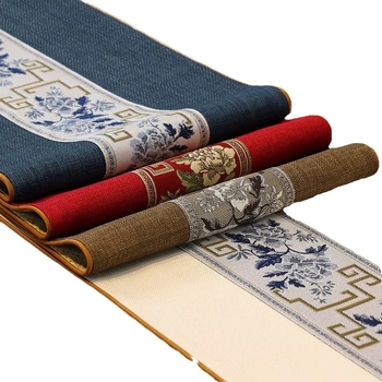 Пътека за маса в нов китайски стил от лен, 90% лен и 10% памук, модел Китайски вятър серия, подходяща за дневна, спалня, кабинет, трапезария и търговски обекти.