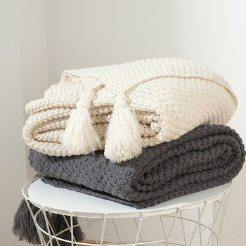 Nordijski stil pleteni deka za kauč, pamuk materijal, jednobojni uzorak, pogodna za proljeće i jesen