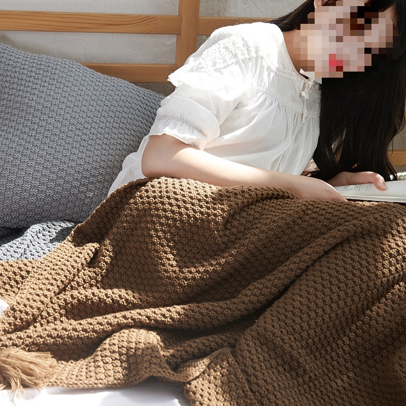 Nordijski stil pleteni deka za kauč, pamuk materijal, jednobojni uzorak, pogodna za proljeće i jesen