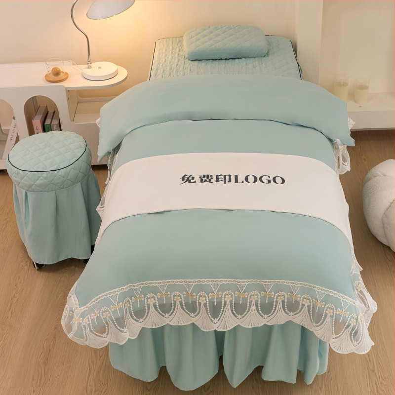 Τετράμερο σετ καλύμματος κρεβατιού ομορφιάς από πολυεστέρα, ελαφρύς πολυτελής αίσθηση, αντιολισθητικό, κατάλληλο για κρεβάτια μασάζ σε σπα, με reactive εκτύπωση και βαφή.