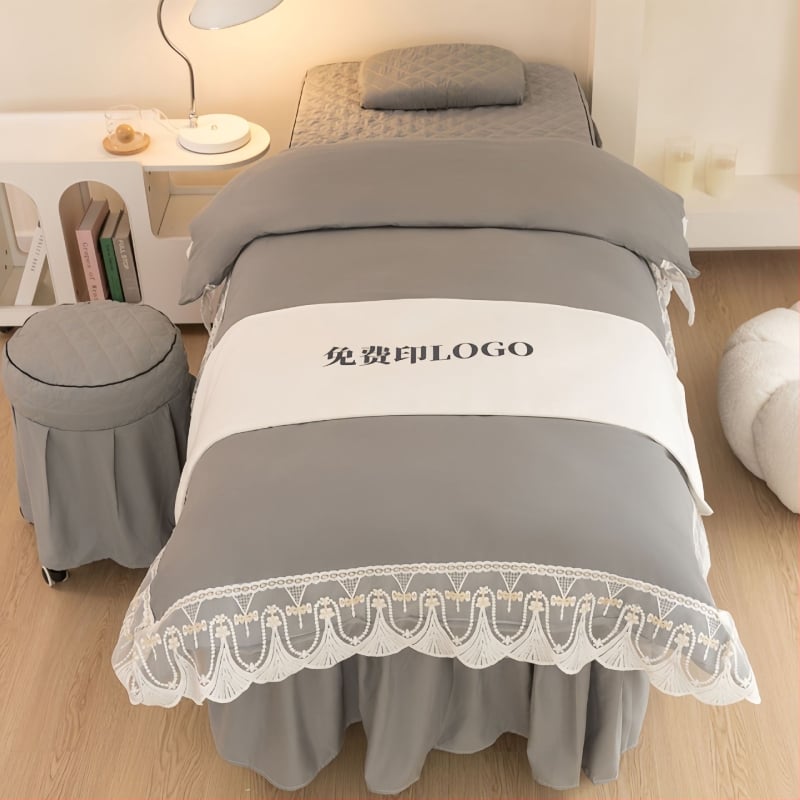 Τετράμερο σετ καλύμματος κρεβατιού ομορφιάς από πολυεστέρα, ελαφρύς πολυτελής αίσθηση, αντιολισθητικό, κατάλληλο για κρεβάτια μασάζ σε σπα, με reactive εκτύπωση και βαφή.