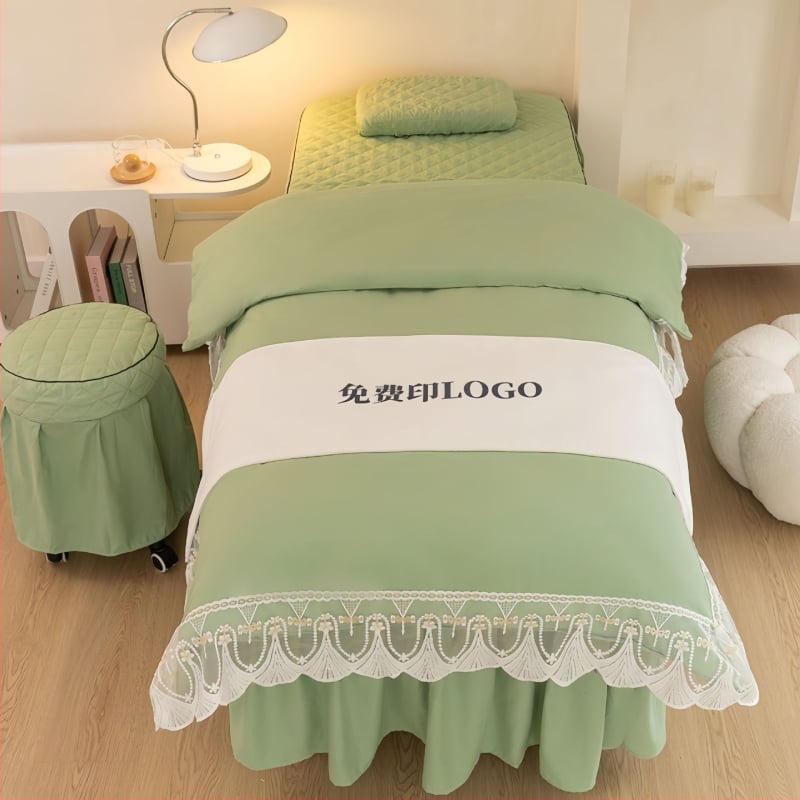 Τετράμερο σετ καλύμματος κρεβατιού ομορφιάς από πολυεστέρα, ελαφρύς πολυτελής αίσθηση, αντιολισθητικό, κατάλληλο για κρεβάτια μασάζ σε σπα, με reactive εκτύπωση και βαφή.