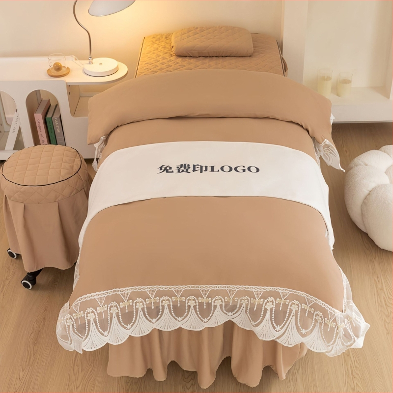 Τετράμερο σετ καλύμματος κρεβατιού ομορφιάς από πολυεστέρα, ελαφρύς πολυτελής αίσθηση, αντιολισθητικό, κατάλληλο για κρεβάτια μασάζ σε σπα, με reactive εκτύπωση και βαφή.