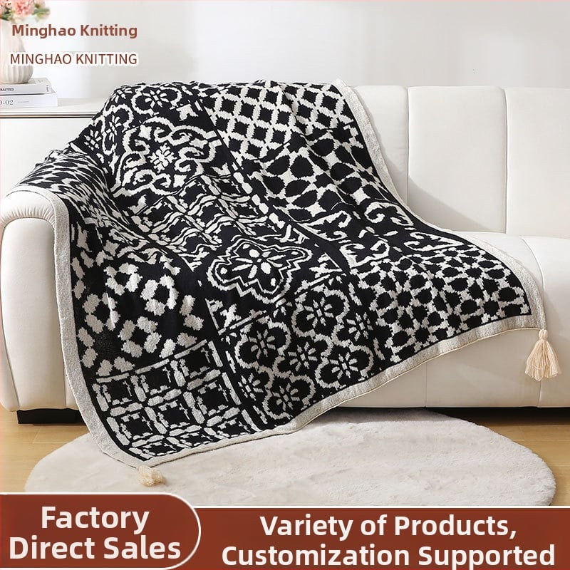 Одеяло за хвърляне с геометричен модел, 800-999 г, полиестер, първокласен продукт