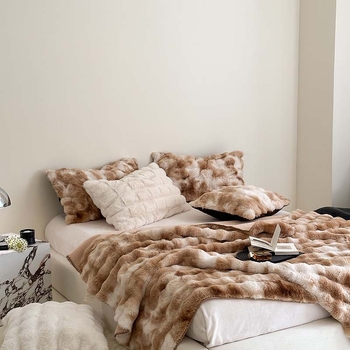 Одеяло от изкуствена козина с дълга козина, с равномерен модел, дизайн Тоскана с големи мехурчета, подходящо за всички сезони, тегло 300–500 г, модерен минималистичен стил