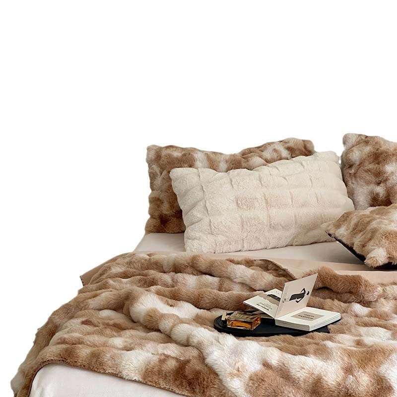 Одеяло от изкуствена козина с дълга козина, с равномерен модел, дизайн Тоскана с големи мехурчета, подходящо за всички сезони, тегло 300–500 г, модерен минималистичен стил