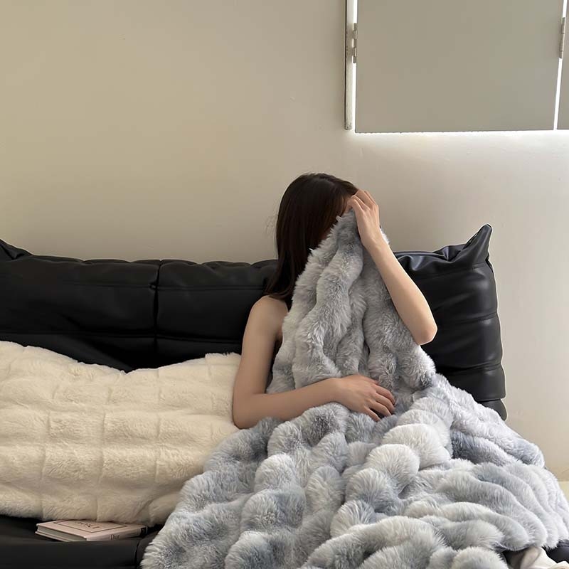 Одеяло от изкуствена козина с дълга козина, с равномерен модел, дизайн Тоскана с големи мехурчета, подходящо за всички сезони, тегло 300–500 г, модерен минималистичен стил