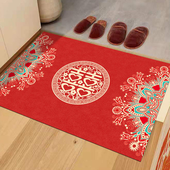 Входен килим с мотив Двойно щастие, полиестерно влакно, правоъгълен формат, машинно тъкане, стил Китайски вятър, печат на лого по поръчка, машинно пране