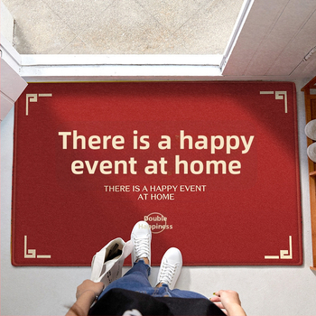 Входен килим с мотив Двойно щастие, полиестерно влакно, правоъгълен формат, машинно тъкане, стил Китайски вятър, печат на лого по поръчка, машинно пране