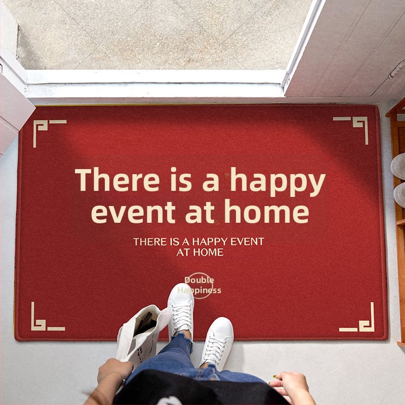 Входен килим с мотив Двойно щастие, полиестерно влакно, правоъгълен формат, машинно тъкане, стил Китайски вятър, печат на лого по поръчка, машинно пране