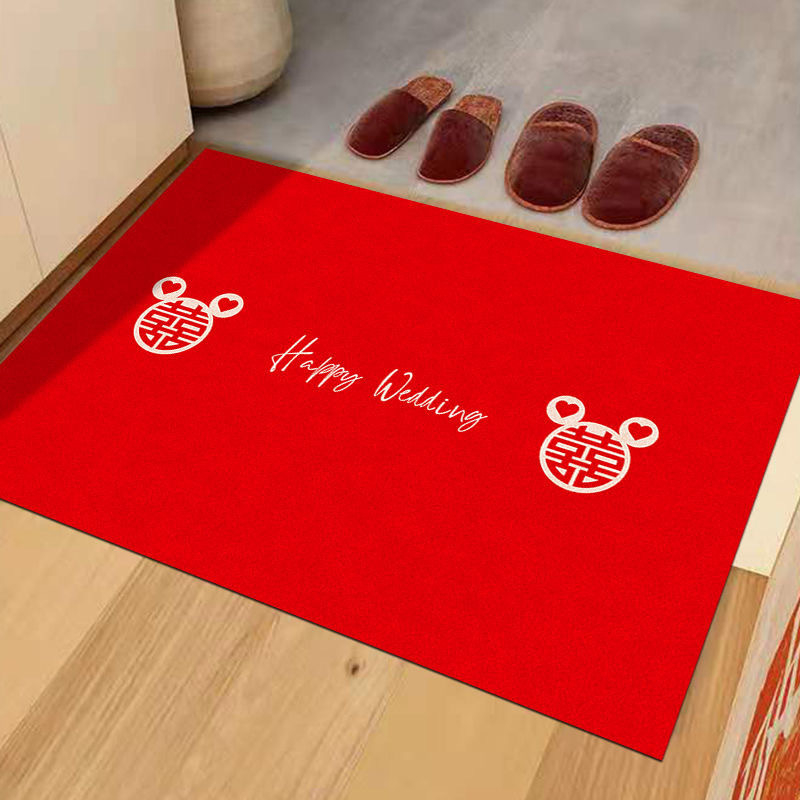 Входен килим с мотив Двойно щастие, полиестерно влакно, правоъгълен формат, машинно тъкане, стил Китайски вятър, печат на лого по поръчка, машинно пране