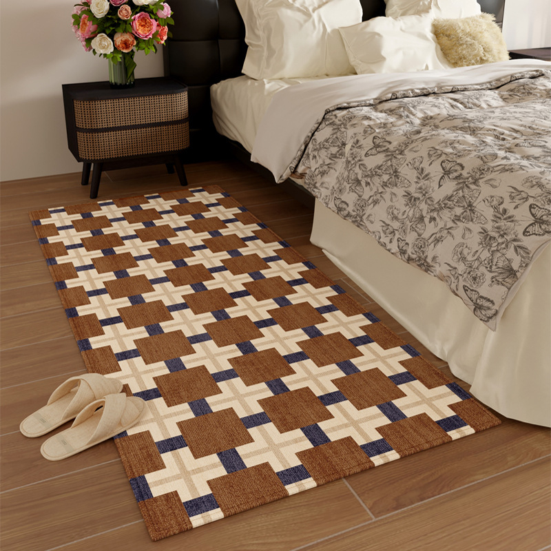 Килим за крак до леглото – квадратна форма, геометричен модел, материал: Mousse, стил: модерен и минималистичен, пространство: спалня