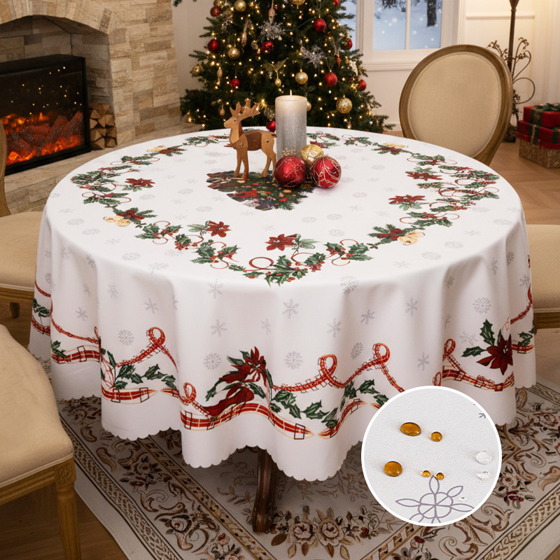 Poliesterski kružni stolnjak, vodootporan, lak za čišćenje, otisak uzorka, pogodan za restoran/dom/party/hotel