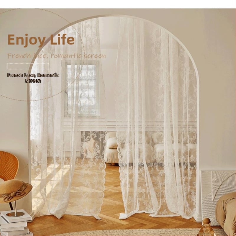 Francijas lauku mežģīņu virtuves šķērsošanas aizkars, poliesters, daļēji ēnojums 40-70%, piemērots viesistabai, guļamistabai, virtuvei, vannas istabai, balkonom; roku mazgāšana