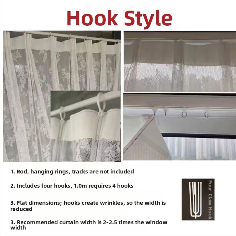 Draperie despărțitoare de bucătărie, dantelă franțuzească, poliester, semi-umbrire 40-70%, potrivită pentru living, dormitor, bucătărie, baie, balcon; spălare manuală