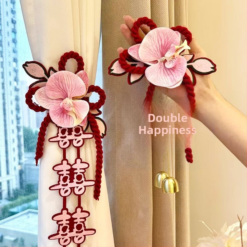 Vestuvių užuolaidų rišikliai – pora dekoratyvių siūlų kutų kabinimui miegamajame ir laiptinėse (pakuotė Opp kišenė; vestuvėms)